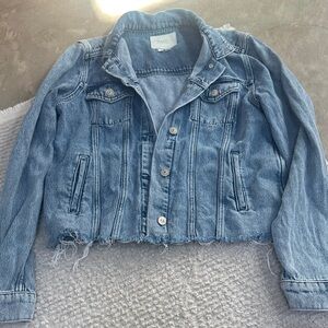 PAIGE Washed Blue Denim Cropped Trucker Jacket